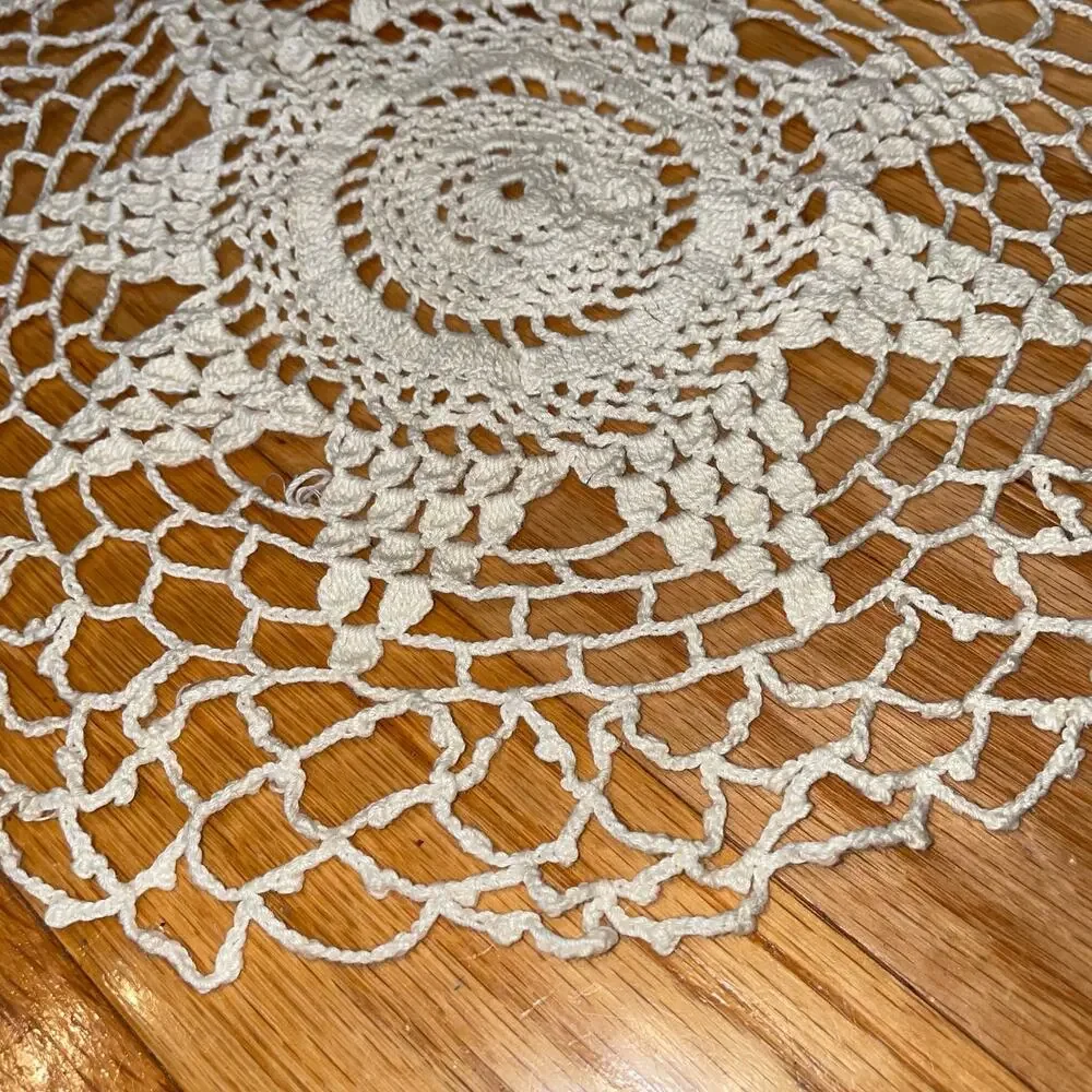 Vintage Crochet White Round Doily Handmade Tabletop Home Decor Accent - Picture 2 of 2